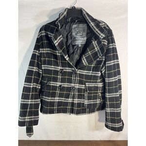 Cocoa Platinum Women's Plaid Wool Blend Peacoat Jacket Size L Black White
